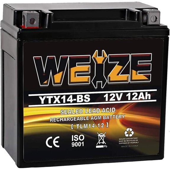 Weize YTX14-BS ATV Motorcycle AGM Battery