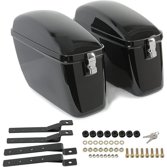 Vivid Black 60L Motorcycle Saddle Bag with Brackets