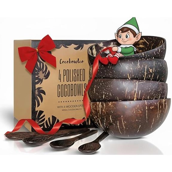 Coconut Bowl Set with Wooden Spoons for Gifts