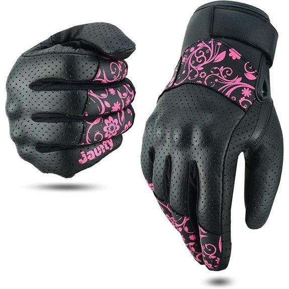 Jaunty Women's Leather Motorcycle Gloves Touchscreen Breathable