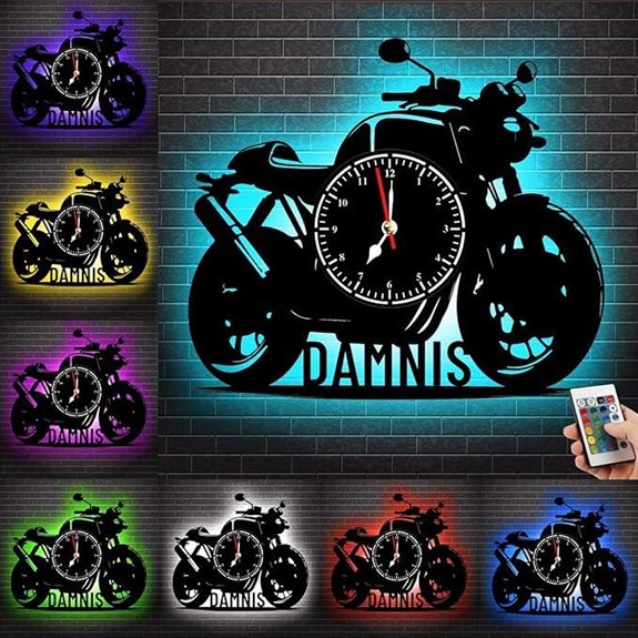 Personalized Motorcycle Wall Clock with LED Light