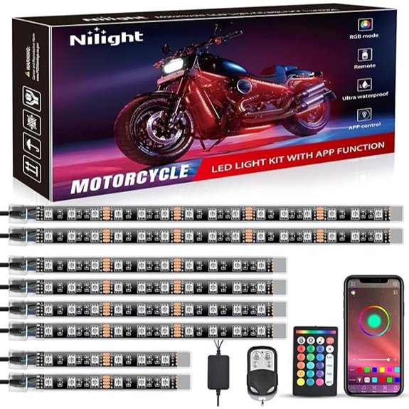 Nilight 8PCS RGB Motorcycle LED Light Kit