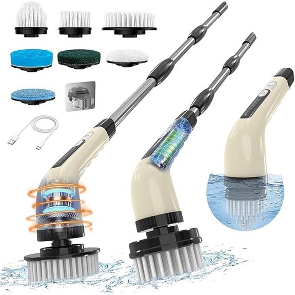 Electric Spin Scrubber with 7 Brushes and Extendable Handle