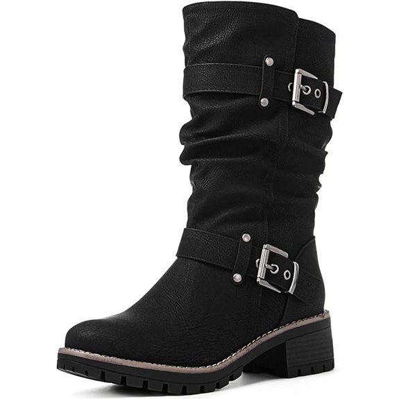 GLOBALWIN Women's Mid Calf Biker Riding Boots