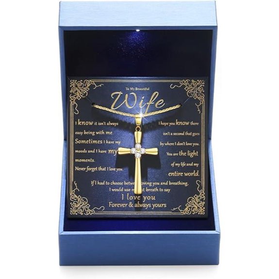 Gold Moissanite Cross Necklace in Gift Box