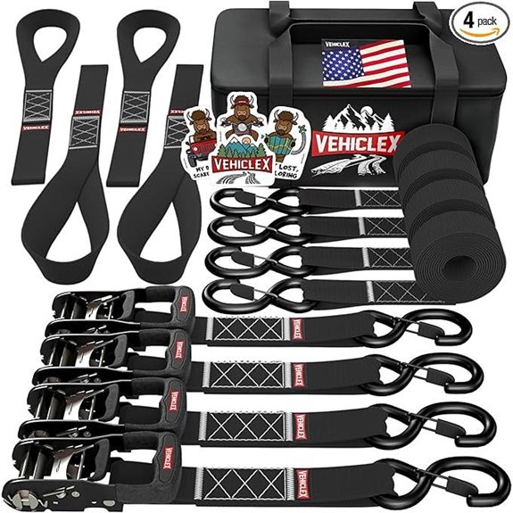 Vehiclex 4-Pack Heavy Duty Motorcycle Tie-Down Straps