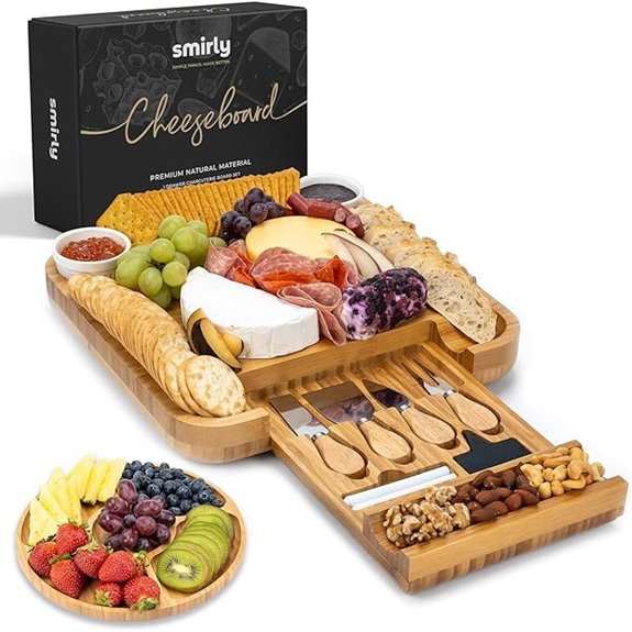 Smirly Charcuterie Board Set - Large Bamboo Cheese Platter