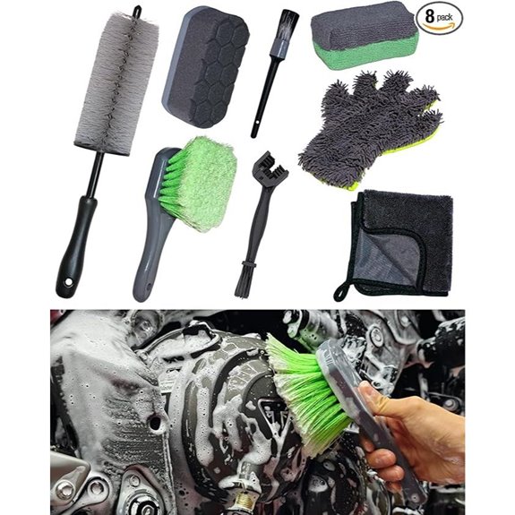 8 Pack Motorcycle Cleaning Kit with Detailing Tools