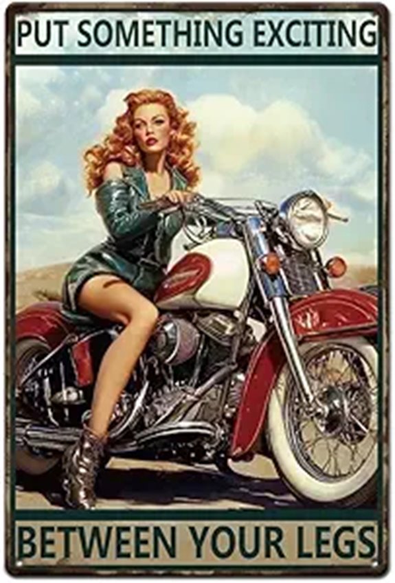 Superdant Motorcycle Pinup Girl Metal Wall Sign
