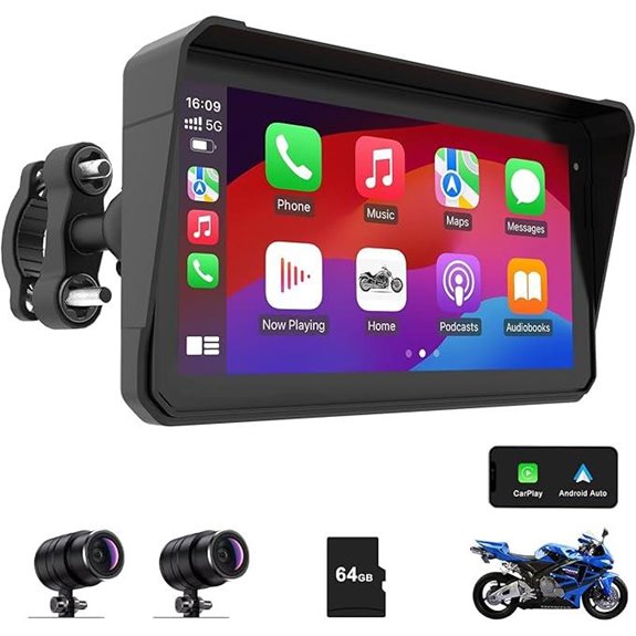 Motorcycle Carplay Screen with Dash Cam Waterproof GPS