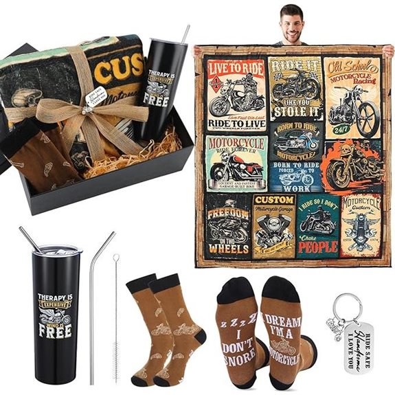 Motorcycle Gift Set for Men: Blanket Socks Tumbler