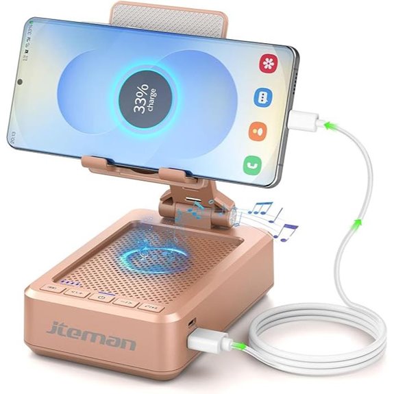 JTEMAN Phone Stand with Bluetooth Speaker & Power Bank