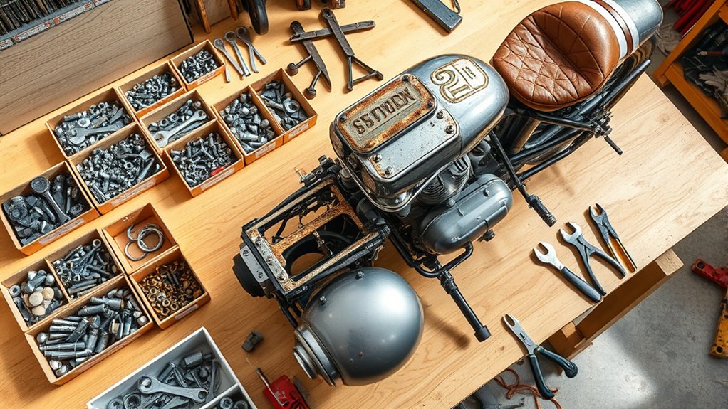 organized motorcycle disassembly process