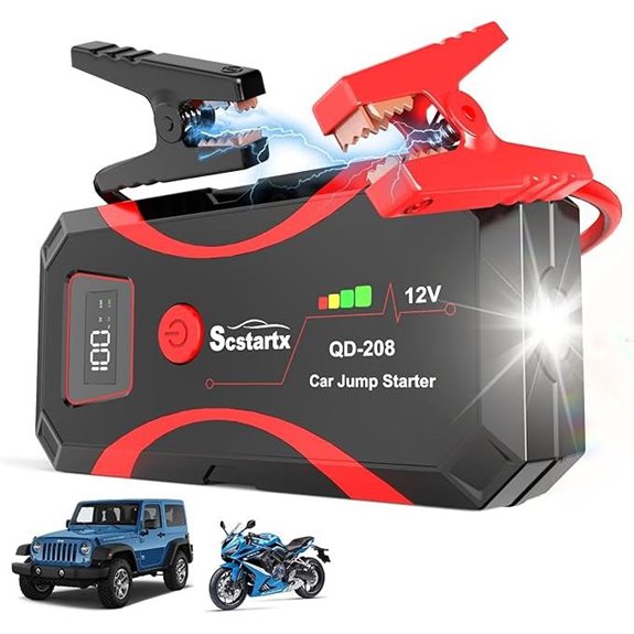 208 Car Jump Starter with Flashlight and Safety Clamps