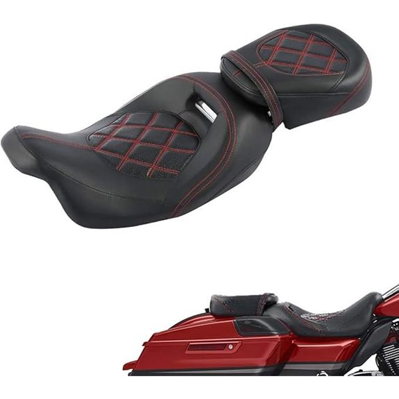 Harley Touring Passenger Seat with Red Stitching