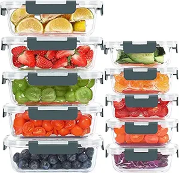 KOMUEE 10-Pack Glass Food Storage Containers
