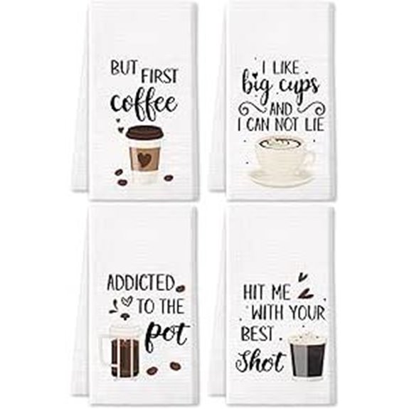 Vansolinne Coffee Kitchen Waffle Towels Set of 4