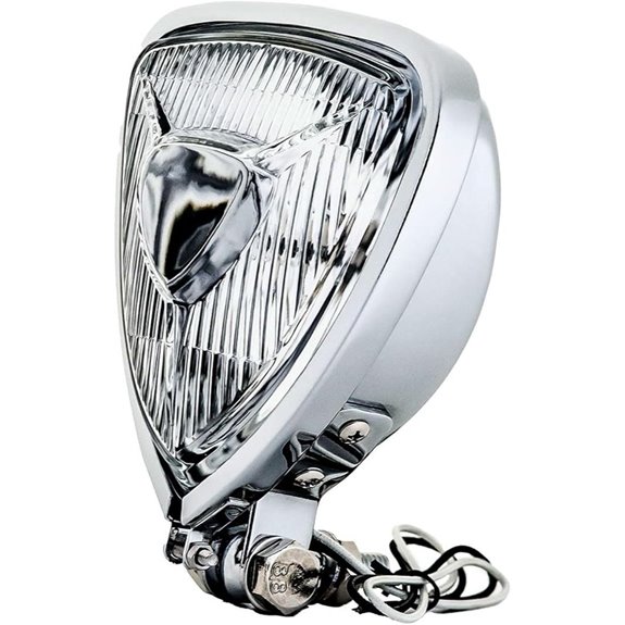 Vintage Motorcycle Headlight with Chrome Triangle Mount