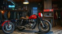 vintage motorcycle garage night