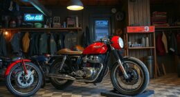 vintage motorcycle garage night