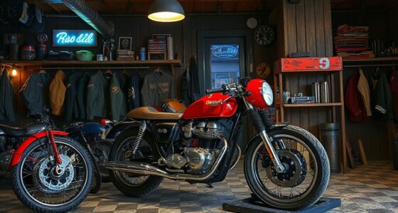 vintage motorcycle garage night
