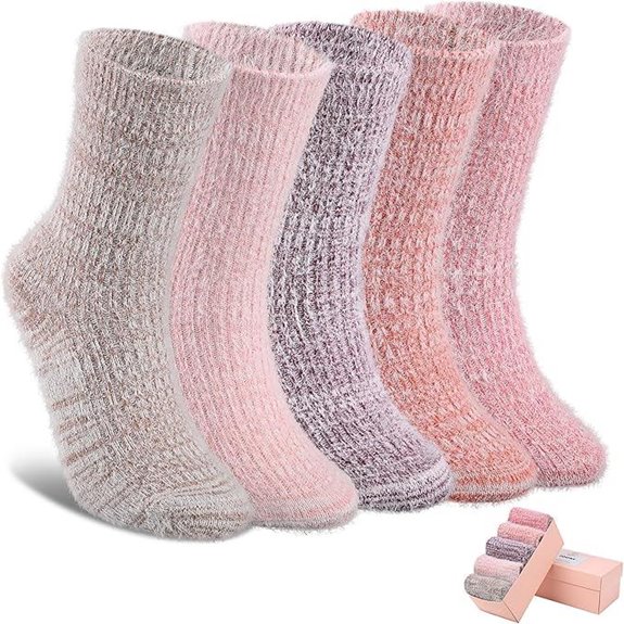 SlimPro Fuzzy Plush Winter Wool Crew Socks (5 Pairs)