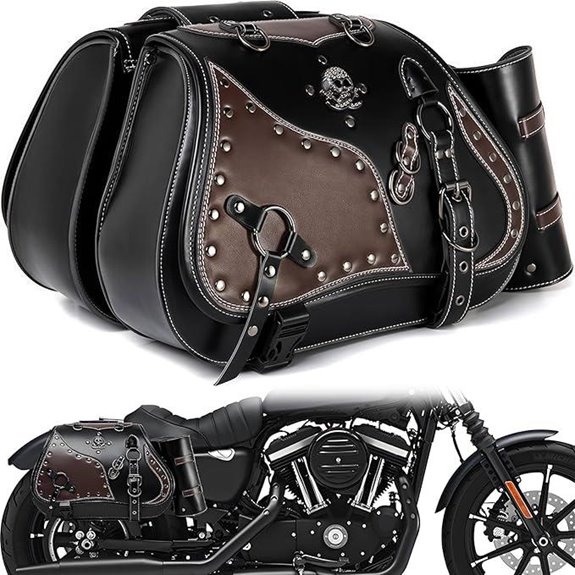 Waterproof Leather Motorcycle Saddlebags with Cup Holder