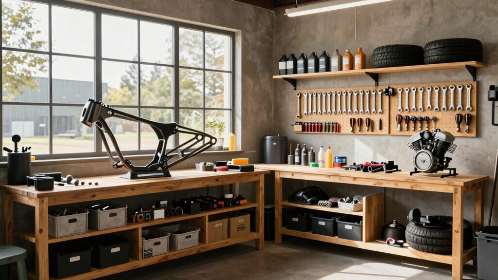 organized efficient motorcycle workshop