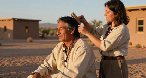 A man having his hair brushed by his wife, Navajo Nation, Arizona, 1948. Photo by Leonard McCombe